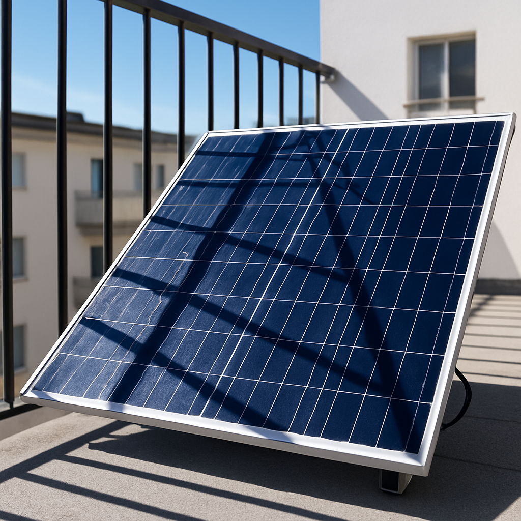 Diagramm, wie Schatten von Geländerstäben oder Nachbarbalkonen auf ein Modul fallen kann