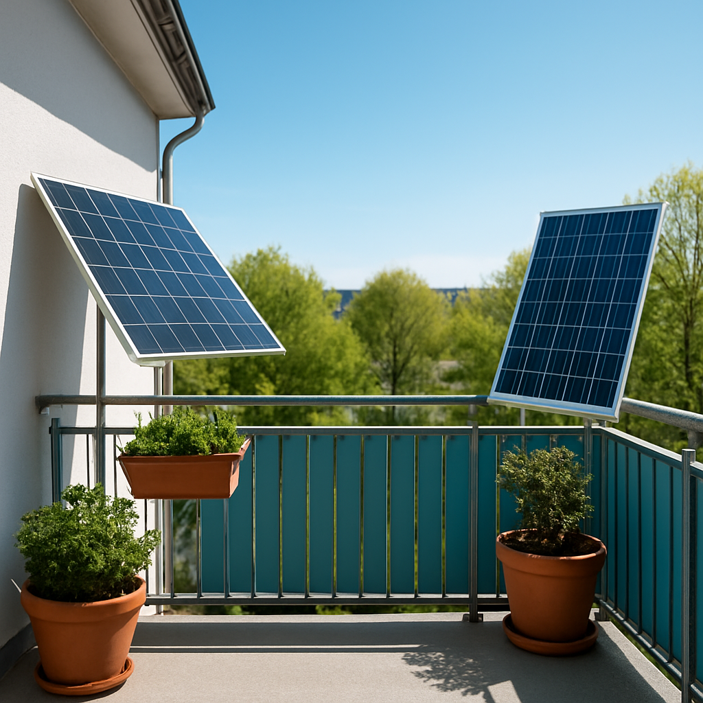 Foto eines Balkons mit Südausrichtung und einem alternativen Ost/West-Setup nebeneinander, um die unterschiedlichen Sonnengänge zu zeigen