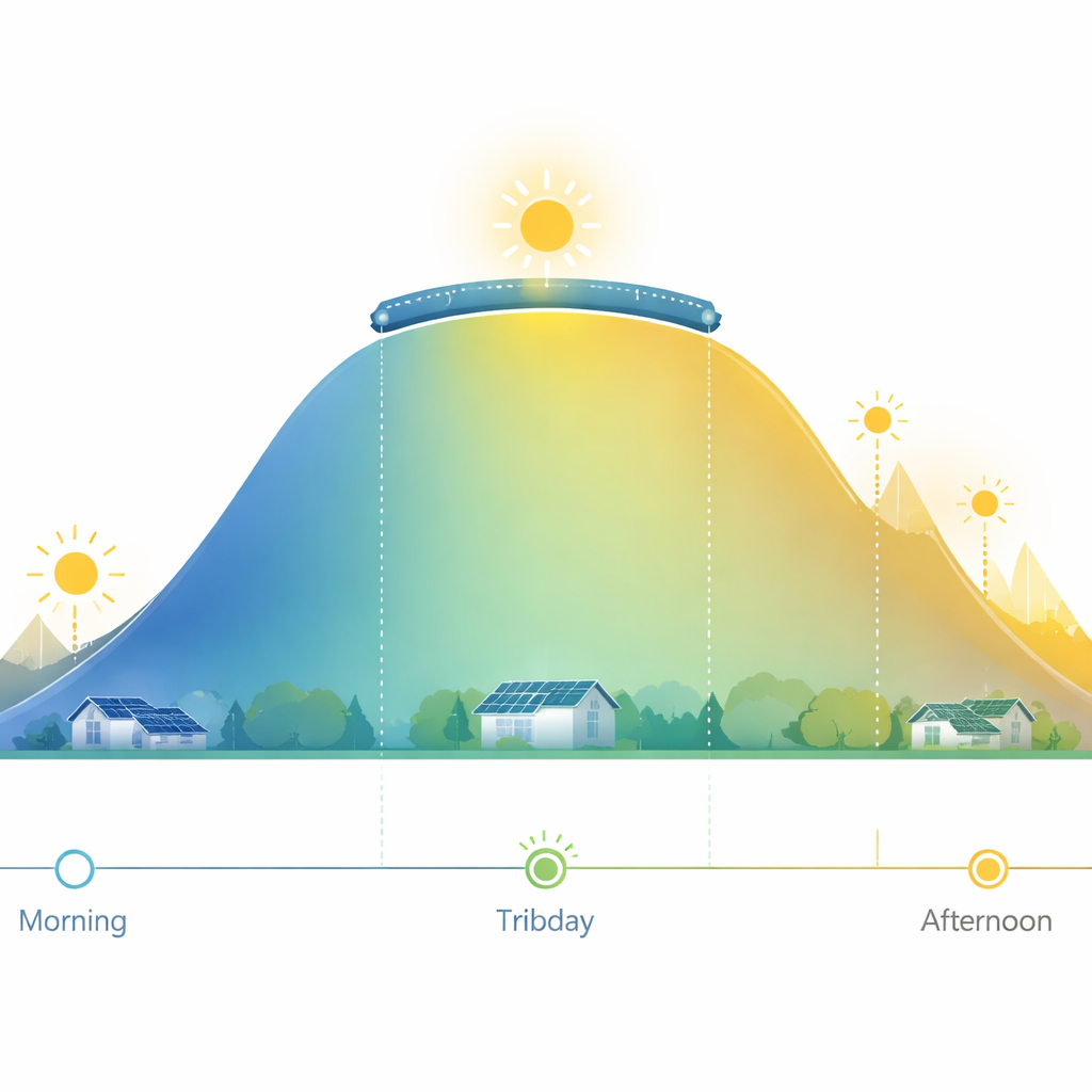 Illustration einer typischen Leistungs-Glockenkurve (Zeit auf der X-Achse, Leistung auf der Y-Achse) mit Markierungen für Vormittag, Mittag, Nachmittag sowie Beschriftungen ‚Glocke‘, ‚Plateau‘, ‚Zacken‘.