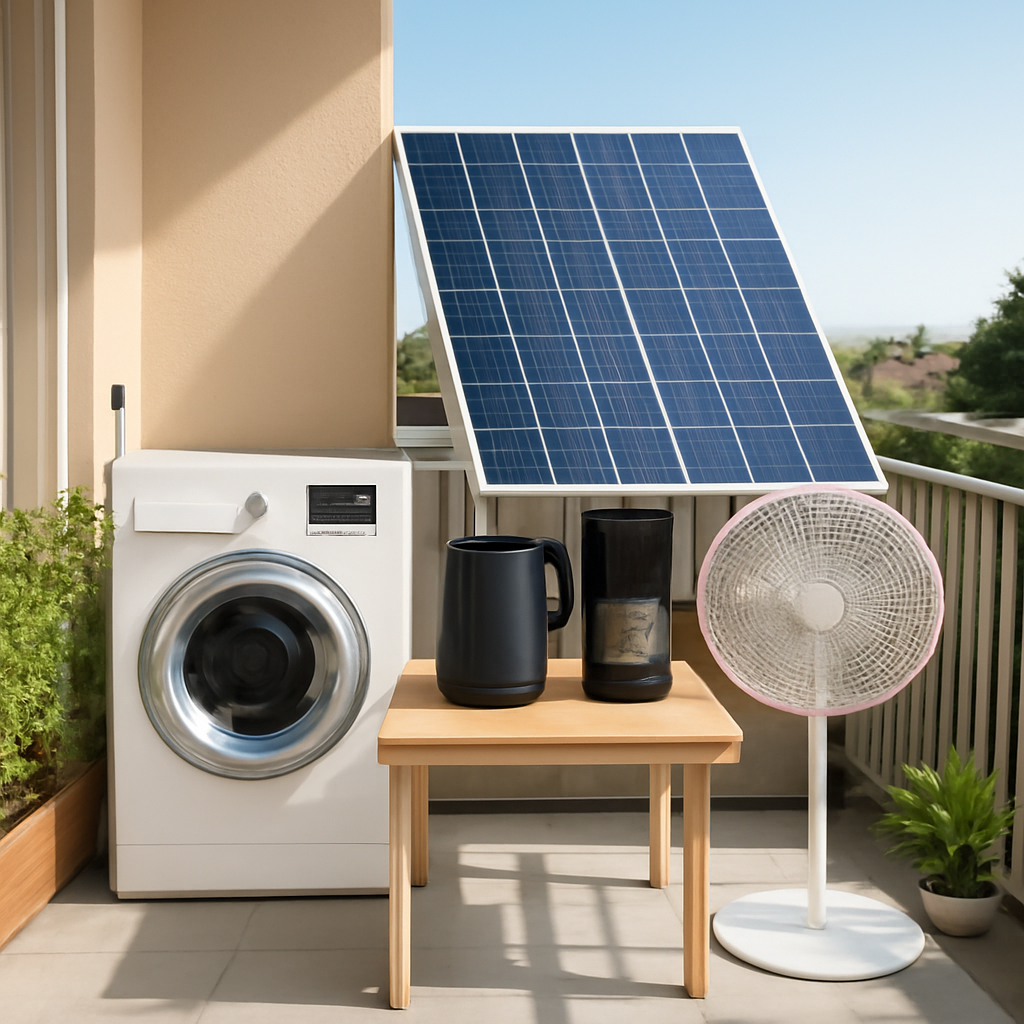 Haushaltsgeräte in Nutzung neben Balkonkraftwerk