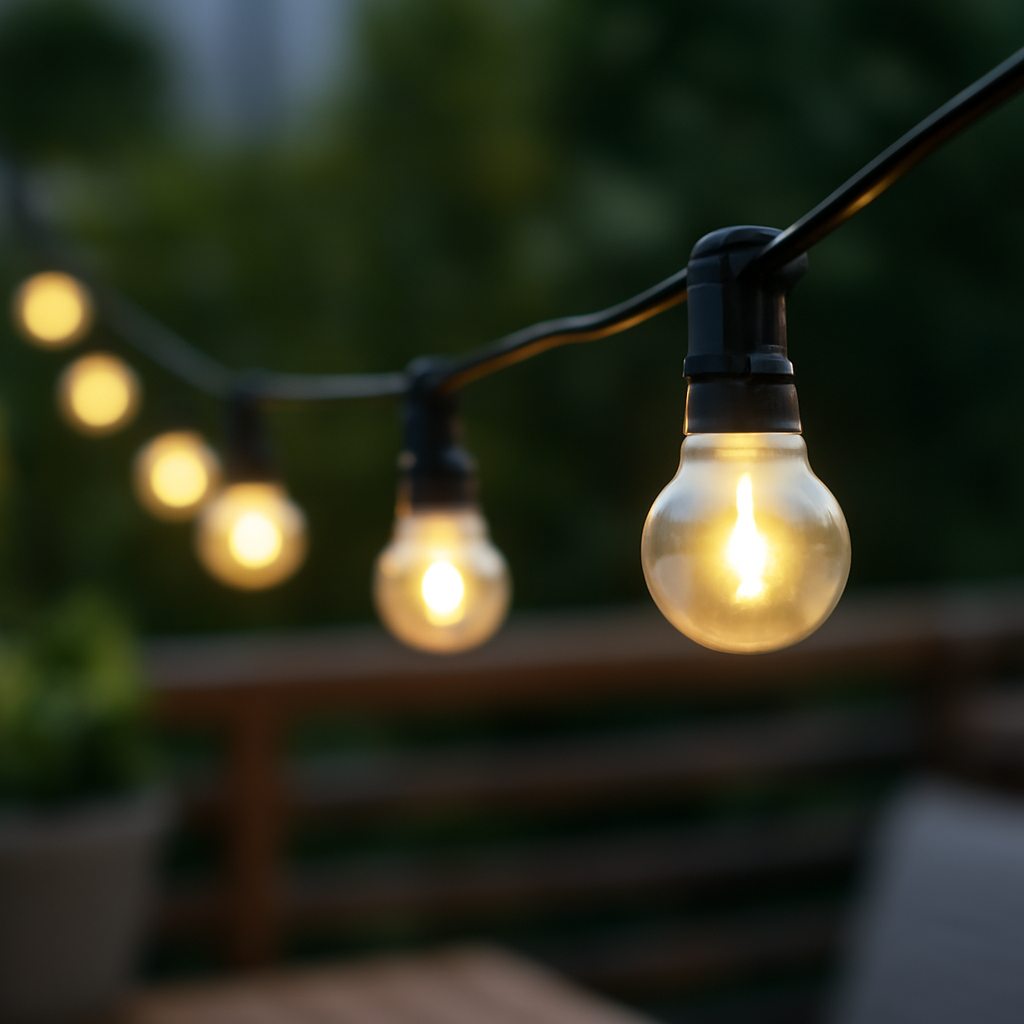 Nahaufnahme einer IP65 Outdoor-Lichterkette in warmweiß