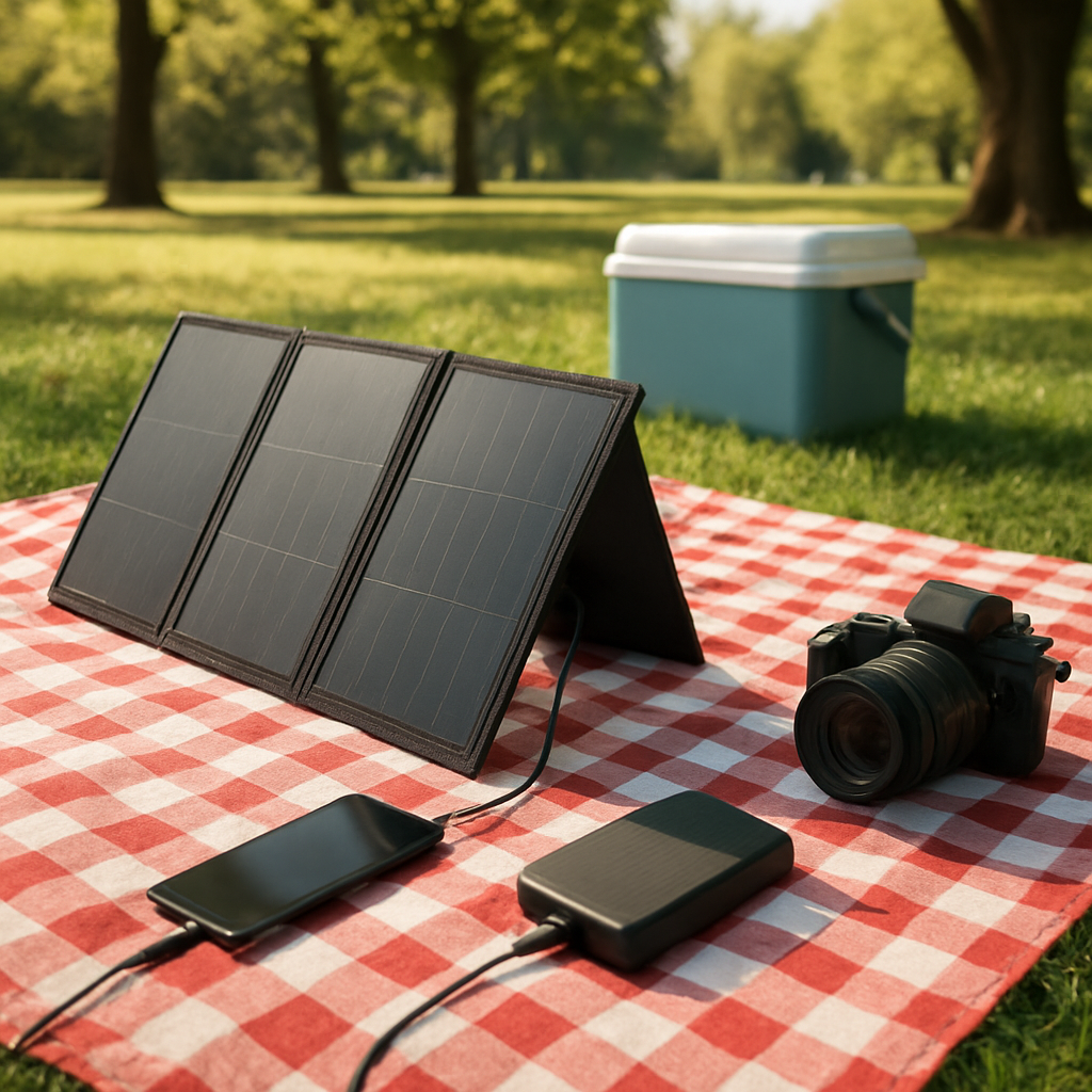 Panel, Powerbank, Kühlbox im Park