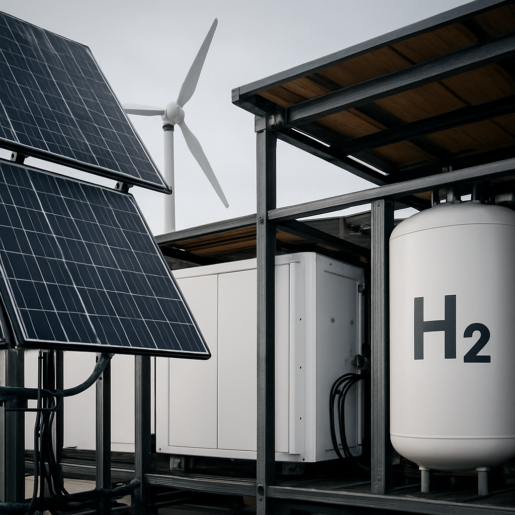 Hybrid-Stand mit PV, Wind und Speicher