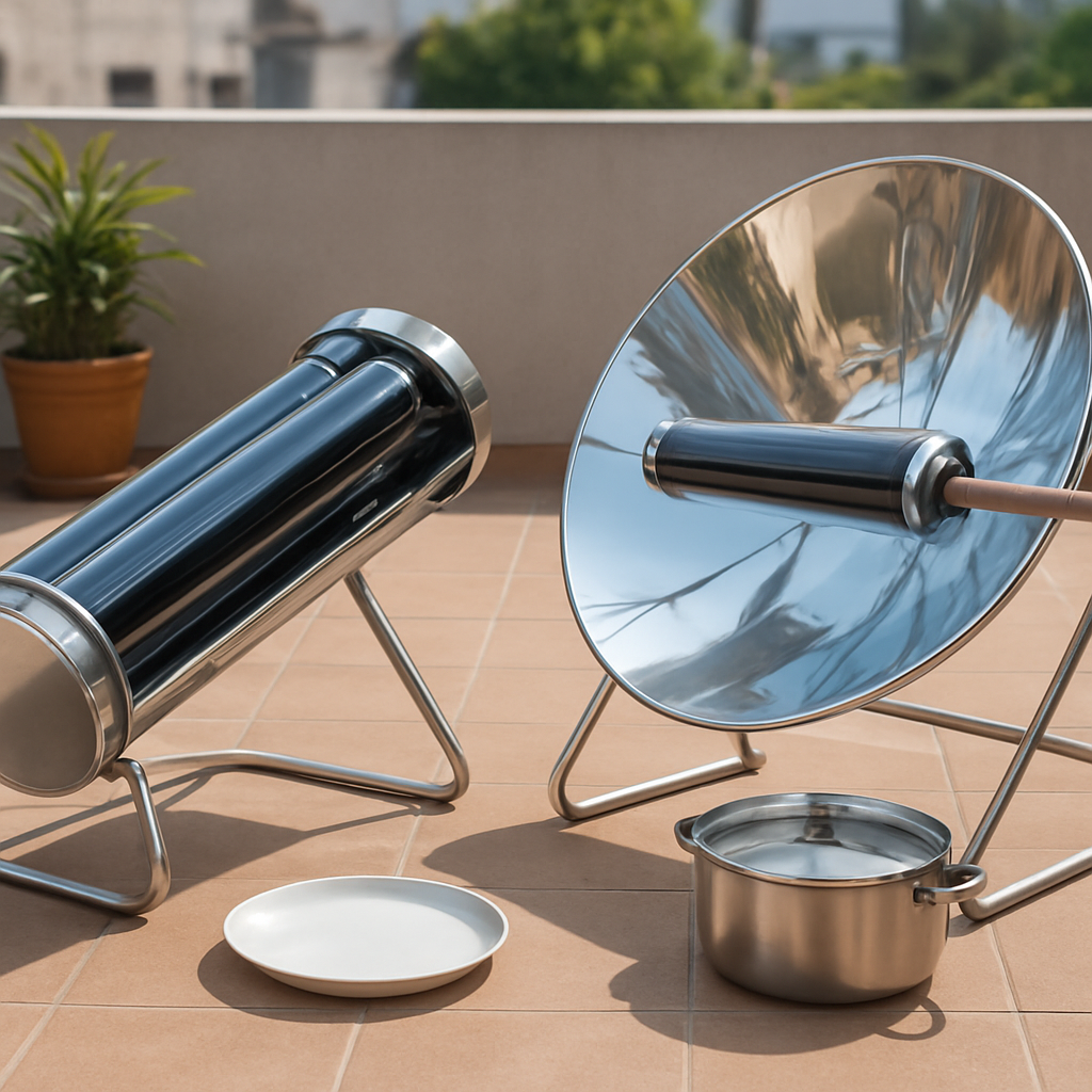 Vergleich zweier Solarsysteme: Parabol- vs. Vakuumröhrenmodell.