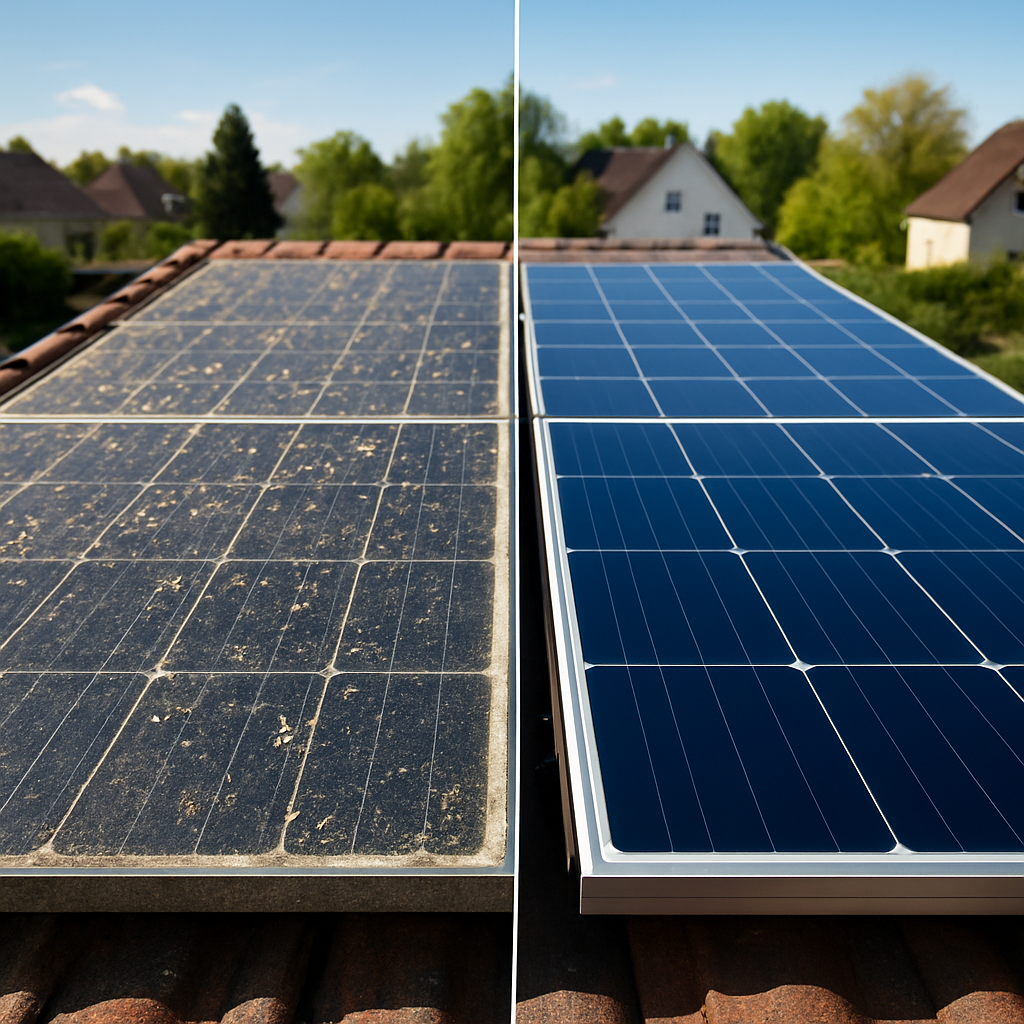 Verschmutzte vs. gereinigte PV-Module im Frühling