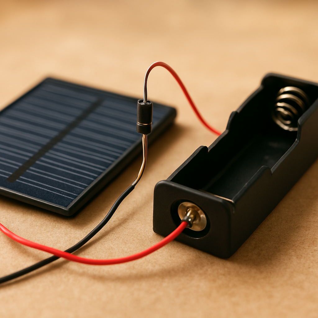 Diode zwischen Solarzelle und Akku sichtbar