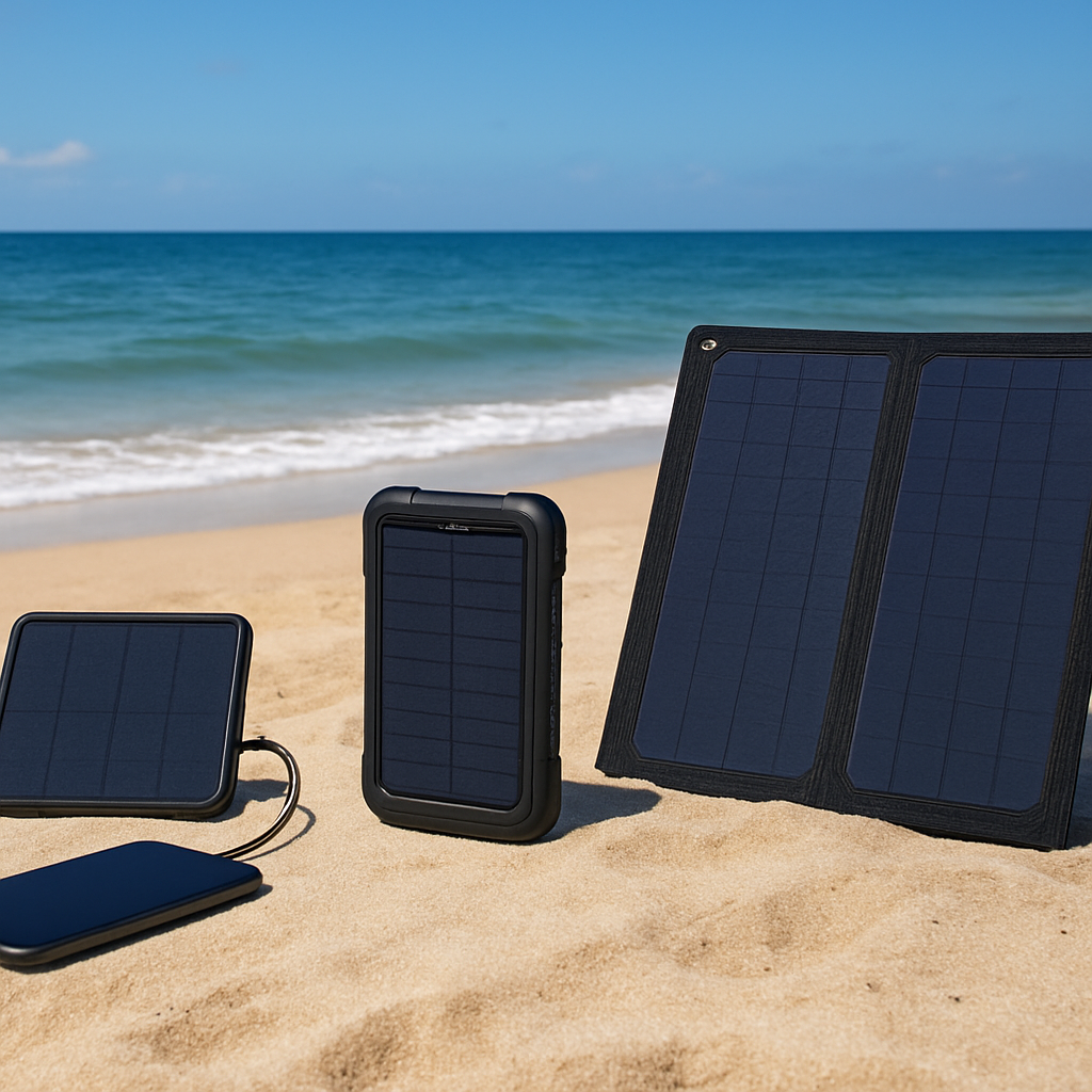 Direkte Solar-Ladung am Strand, sofort verfügbar.