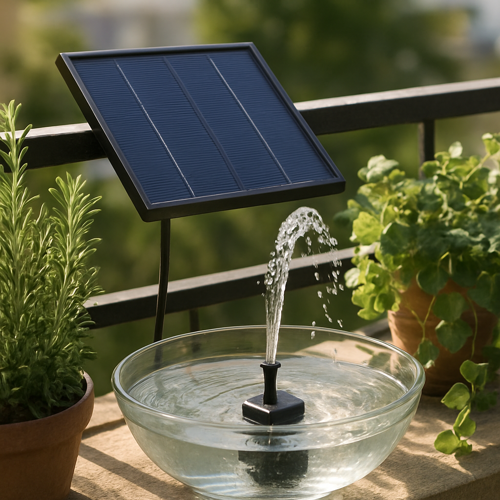 Solarmodul und Pumpe im Betrieb