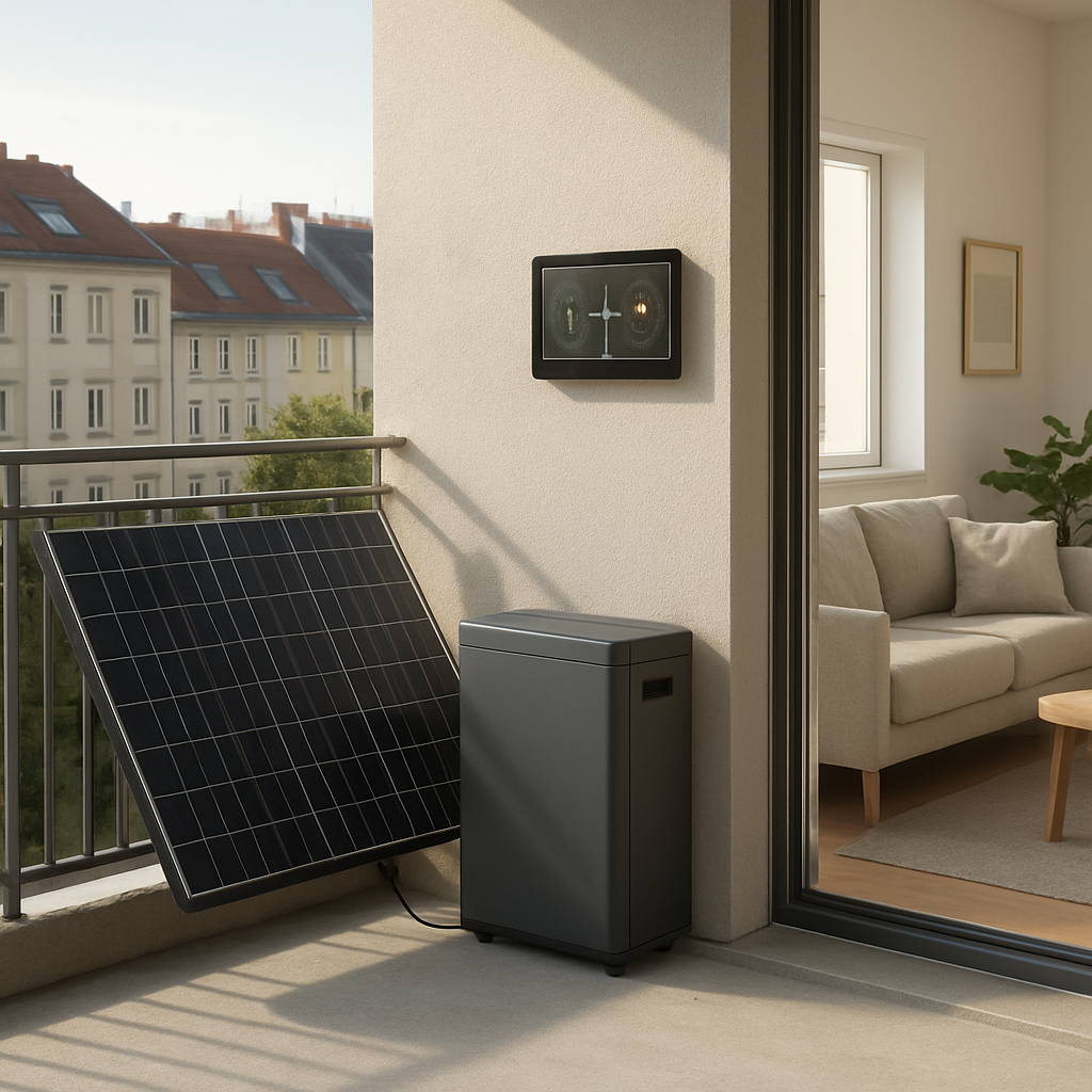 Balkon-Speicher versorgt Haushaltsbedarf mit Solarüberschuss.