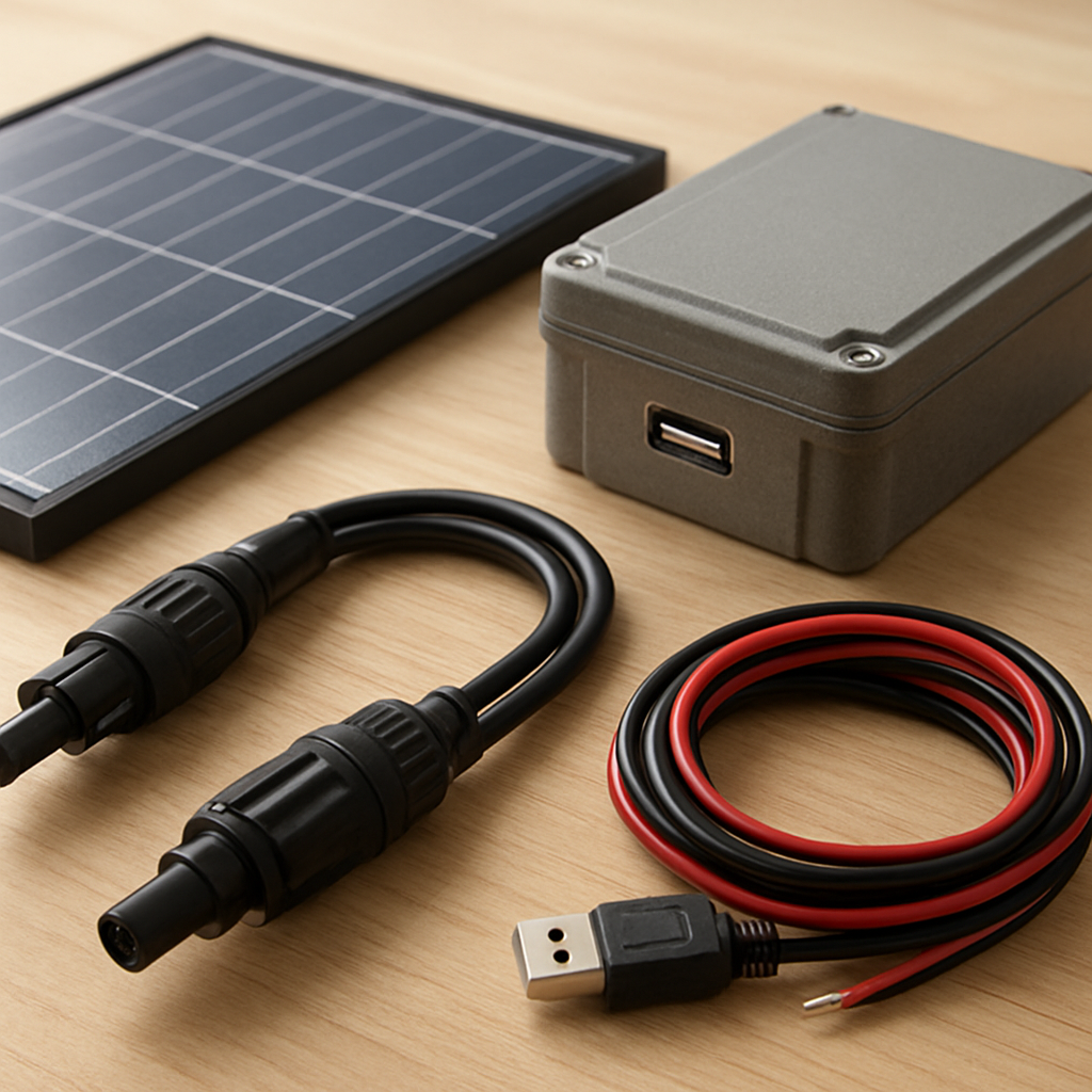 Basiskomponenten: Solarmodul, USB-Laderegler und Gehäuse